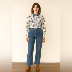 Pennylane Vintage Button Down Shirt Floral Cottagecore Costal Cowgirl Western L